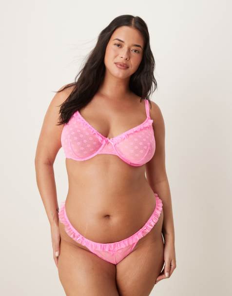 ASOS DESIGN Curve Rosalie lace thong with floral trim in lilac