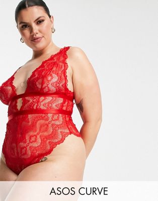 Lingerie et pyjamas DESIGN Curve - Rosie - Body en dentelle douce - Rouge vif