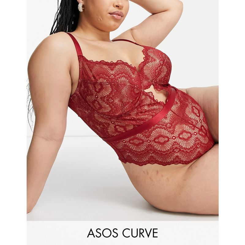Body Donna DESIGN Curve - Rosie - Body in pizzo con ferretto in rosso