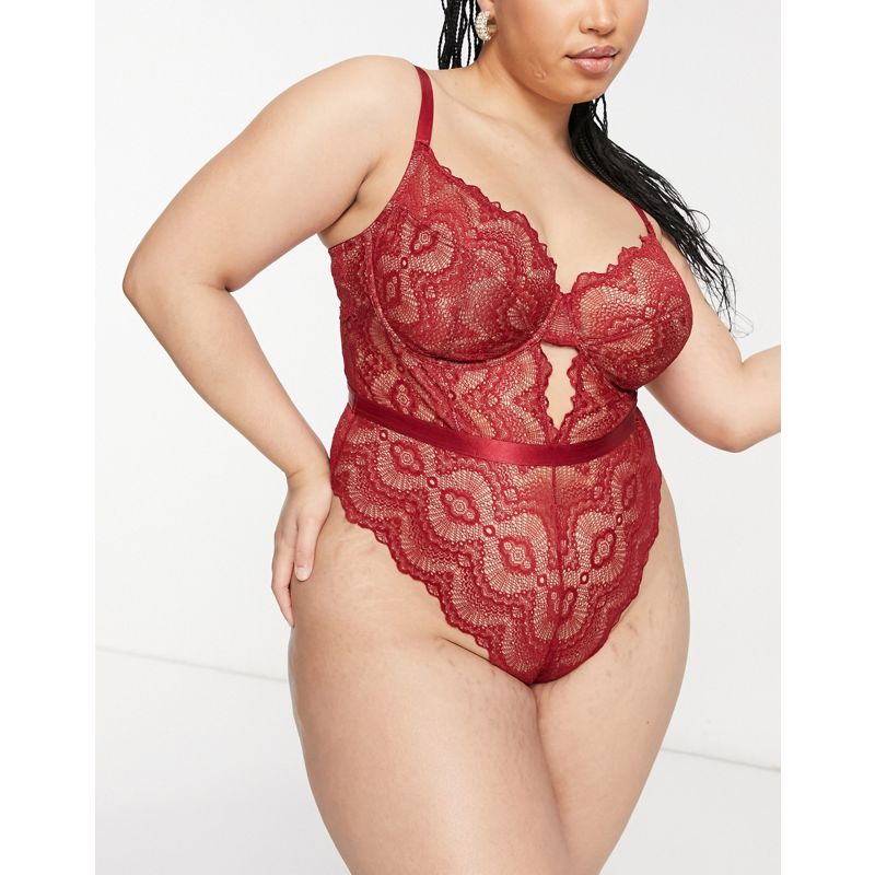 Body Donna DESIGN Curve - Rosie - Body in pizzo con ferretto in rosso