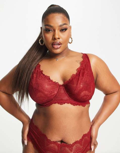 ASOS DESIGN Curve Rosie exclusive underwire bra with high apex in burgundy