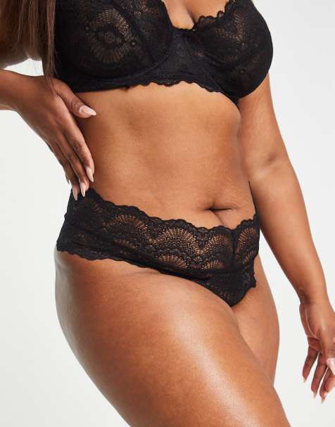 ASOS DESIGN Curve Rosie deep waist band thong  in black