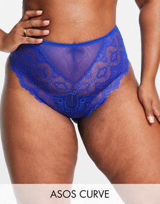 ASOS DESIGN Curve Rosie lace high waisted knicker in cobalt