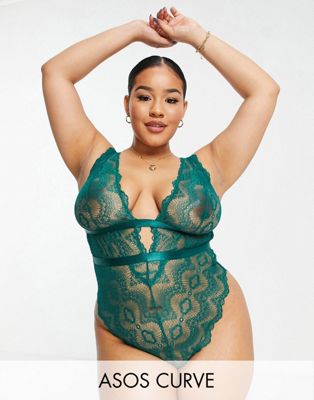 ASOS DESIGN Curve Rosie lace soft body in green