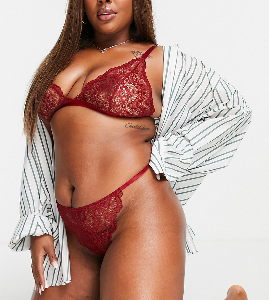 ASOS DESIGN Curve Rosie lace thong in red