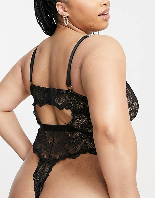 Women Curve Rosie lace underwired body in black 