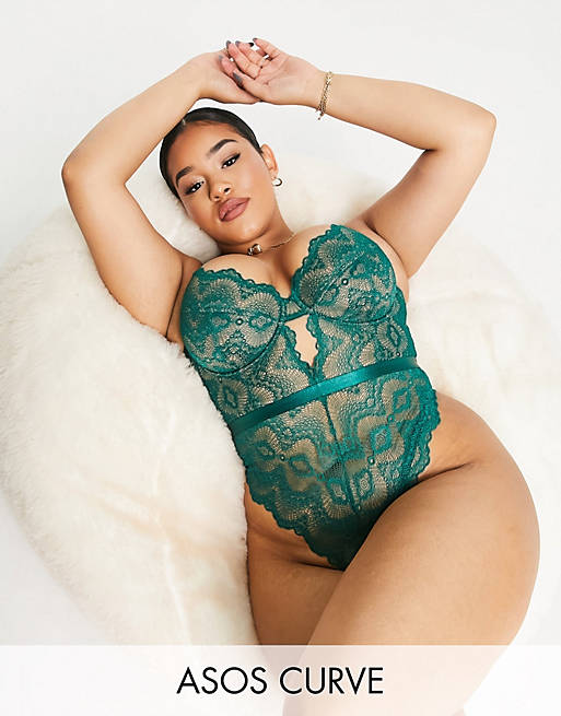 ASOS DESIGN Curve Rosie lace underwired body in green