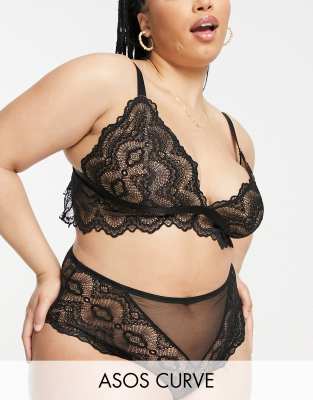 ASOS DESIGN Curve - Rosie - Spitzenslip in Schwarz mit hoher Taille