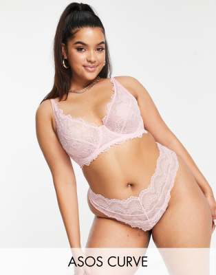 ASOS DESIGN Curve - Rosie - Tanga in Zartrosa mit breitem Bund