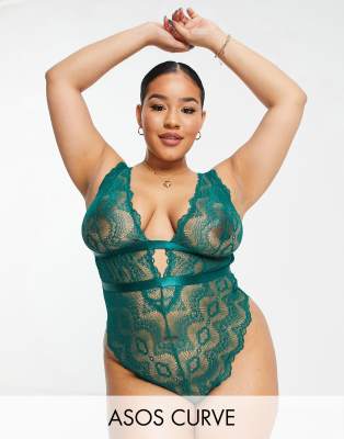 ASOS DESIGN Curve - Rosie - Weicher Spitzenbody in Grün