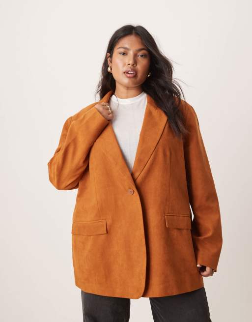 ASOS DESIGN Curve – Rostfärgad kavaj i mocka och oversize