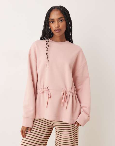 ASOS DESIGN sweat with ruched bow detail in pink