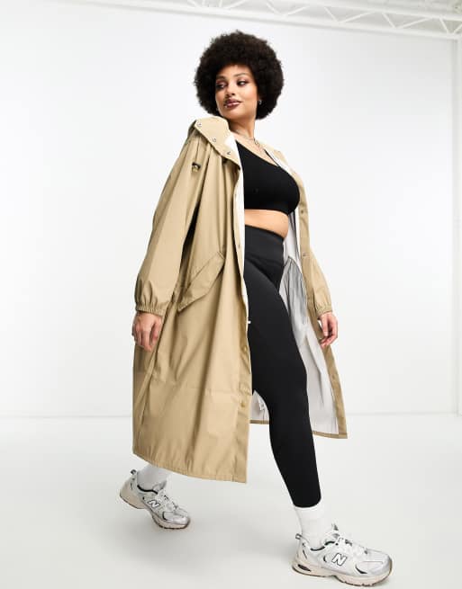 ASOS DESIGN Curve - Rubberen parka-regenjas in stone