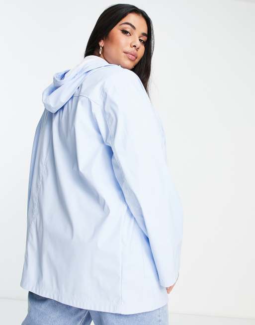 ASOS DESIGN Curve - Rubberen regenjas met contrasterend stiksel in blauw, 2 van 4