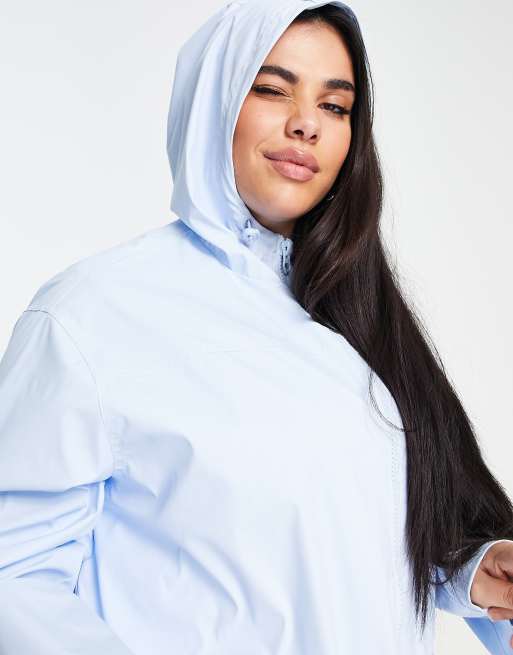ASOS DESIGN Curve - Rubberen regenjas met contrasterend stiksel in blauw, 3 van 4