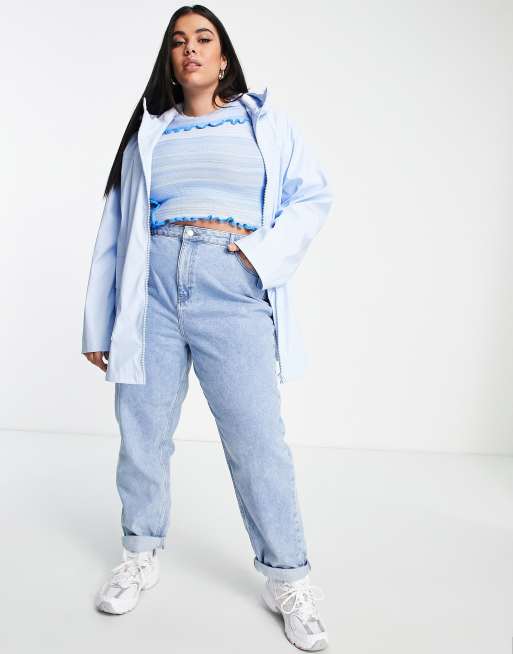 ASOS DESIGN Curve - Rubberen regenjas met contrasterend stiksel in blauw, 4 van 4