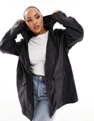 ASOS DESIGN Curve rubberised rain coat in black