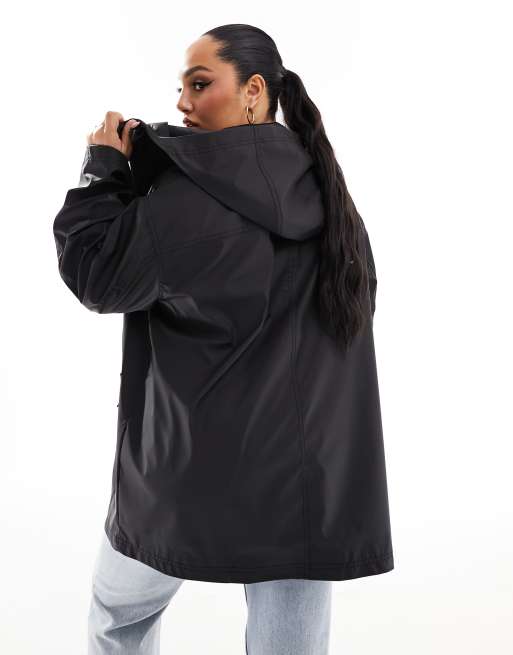 ASOS DESIGN Curve rubberised rain coat in black