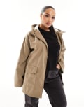 [ASOS Curve] ASOS DESIGN Curve rubberised rain coat in mushroom-Brown XL Mushroom