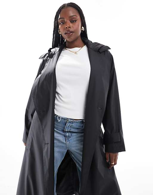 ASOS DESIGN Curve rubberised rain hooded trench coat with ASOS DESIGN Curve rubberised rain hooded trench coat with