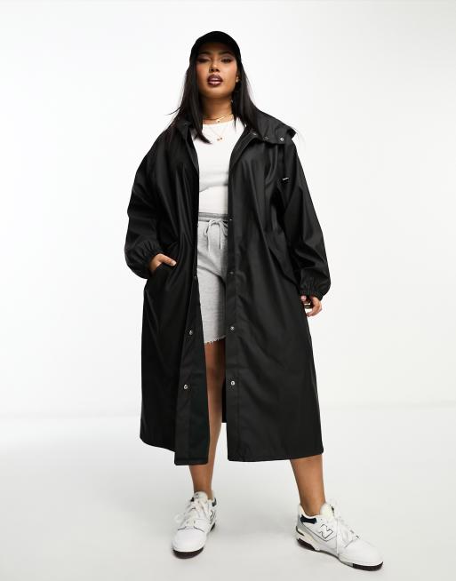 ASOS DESIGN Curve rubberised rain parka coat in black