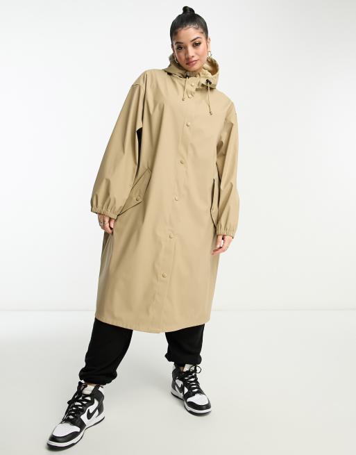 ASOS DESIGN Curve rubberised rain parka coat in stone
