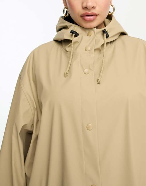 ASOS DESIGN Curve rubberised rain parka coat in stone