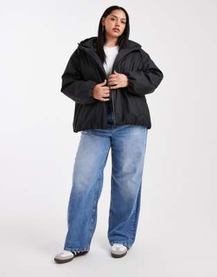 Asos Curve Asos Design Curve Rubberized Puffer Jacket In Black