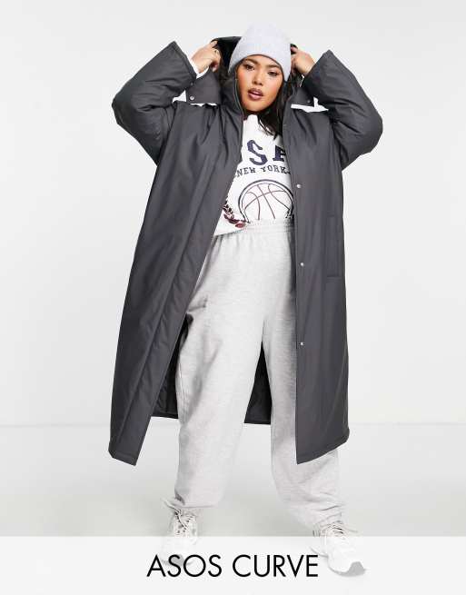 ASOS DESIGN Curve rubberized puffer rain coat in charcoal - STONE