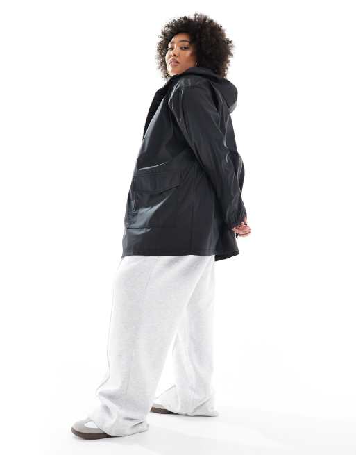 ASOS DESIGN Curve rubberized rain coat in black