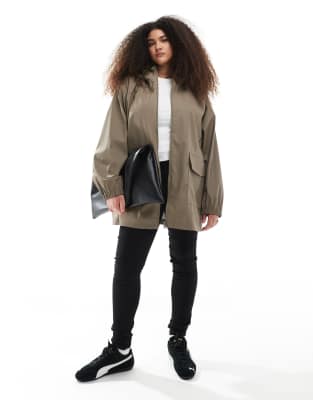 Asos Curve Asos Design Curve Rubberized Rain Coat In Brown