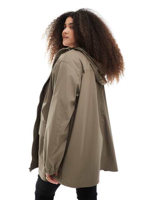 ASOS DESIGN Curve rubberized rain coat in mushroom, 4 of 4