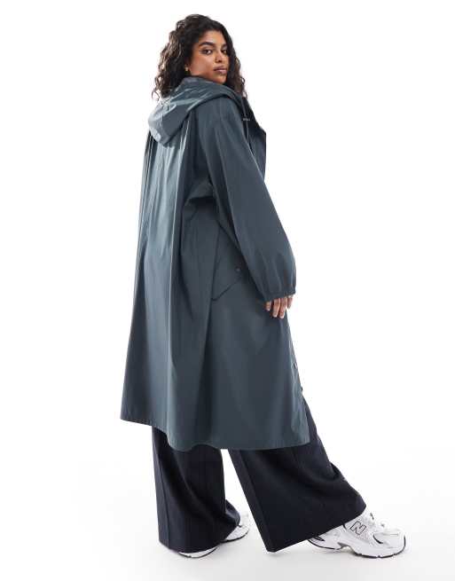 ASOS DESIGN Curve rubberized rain parka in midnight