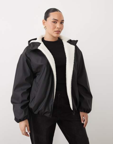 ASOS DESIGN Curve rubberized shower resistant bomber jacket in black - view 1