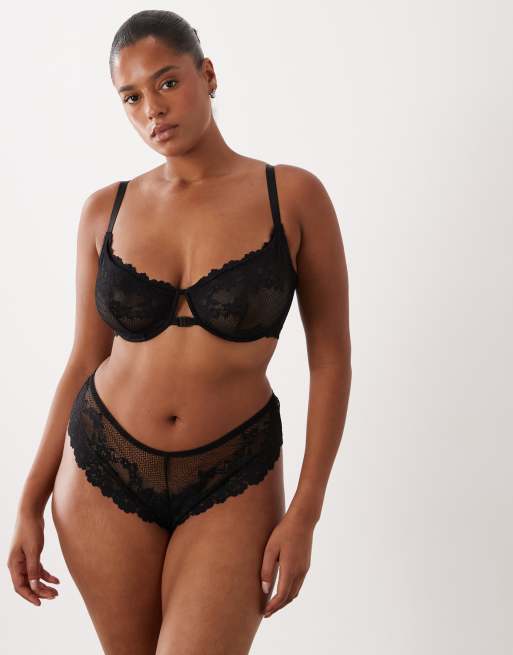 ASOS DESIGN Curve – Ruby – Bügel-BH aus Spitze in Schwarz mit Frontverschluss und überkreuztem Rückendetail, 2 von 4
