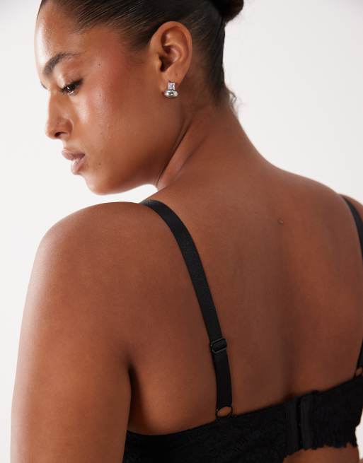 ASOS DESIGN Curve – Ruby – Bügel-BH aus Spitze in Schwarz mit Frontverschluss und überkreuztem Rückendetail, 3 von 4