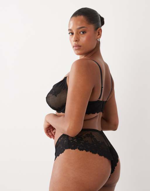 ASOS DESIGN Curve - Ruby - Hoogopgesneden kanten string in zwart, 4 van 4