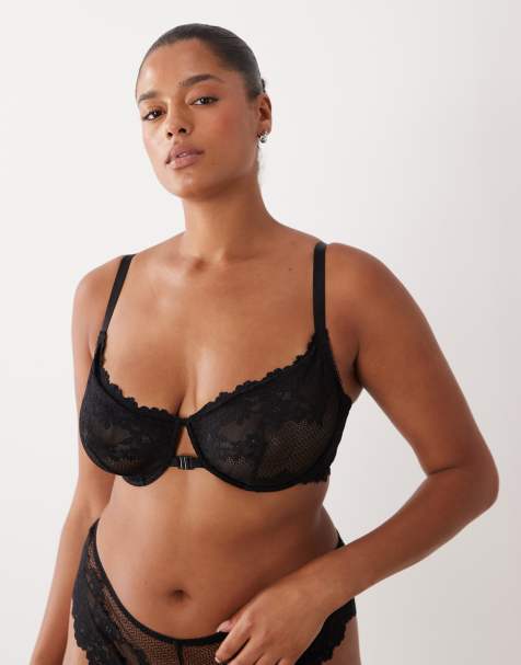 ASOS DESIGN Curve - Ruby - Sort BH med bøjle, lukning foran og krydsende stropper på ryggen i blondestof - view 1