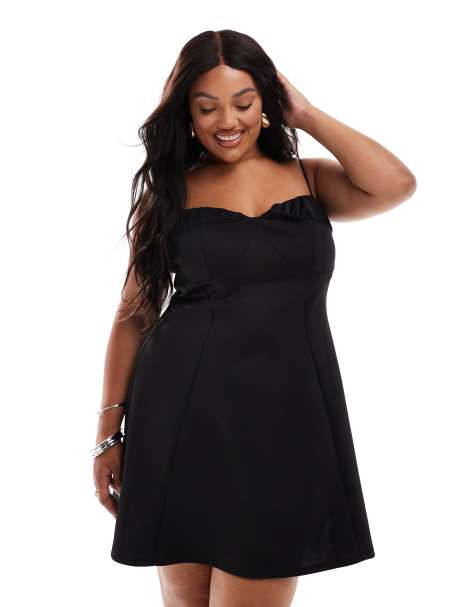 ASOS DESIGN Curve ruched bust cami mini dress in black - view 1