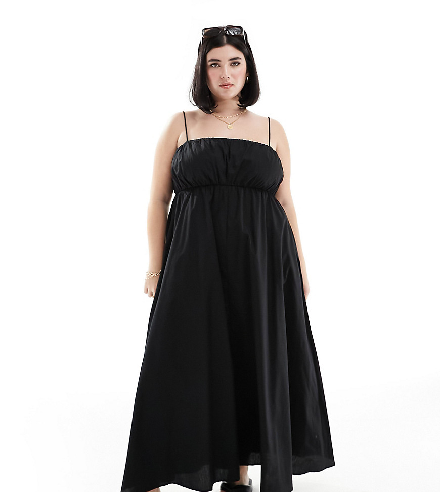 ASOS DESIGN Curve ruched bust maxi sundress with adjustable straps in black