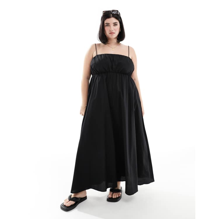 ASOS DESIGN Curve ruched bust maxi sundress with adjustable straps in black