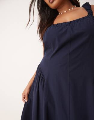 Asos Curve Asos Design Curve Ruched Cap Sleeve Waisted Maxi Dress In Blue
