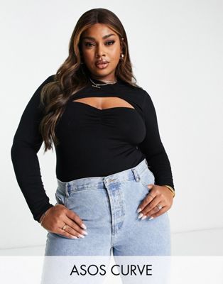 ASOS DESIGN Curve ruched cut out bodysuit in black - ASOS Price Checker