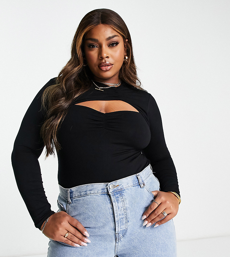 Tops by ASOS Curve A silhouette serve Crew neck Long sleeves Thong cut Bodycon fit