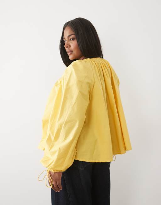 ASOS DESIGN Curve ruched detail long sleeve top in yellow, 3 of 4