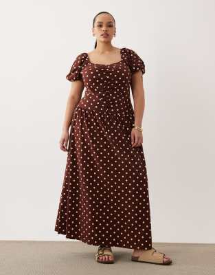 Asos Curve Asos Design Curve Ruched Front Midi Tea Dress In Brown