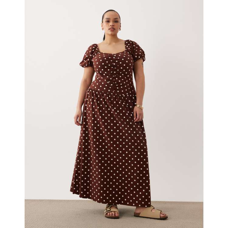 terracotta polka dot ruched front long sleeve bodycon dress ASOS - Midi Tea - Women - Cotton/Spandex - 26 US This womens midi dress