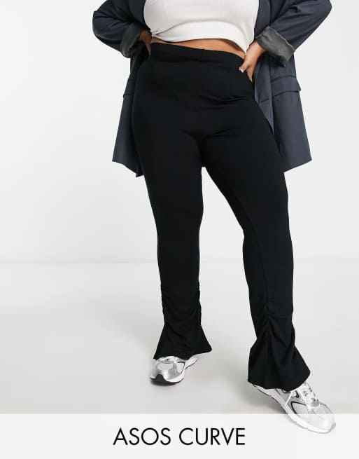 ASOS DESIGN Curve Ruched hem split legging in black 