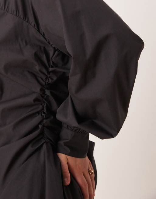 ASOS DESIGN Curve ruched panel mini shirt dress in black, 3 of 4
