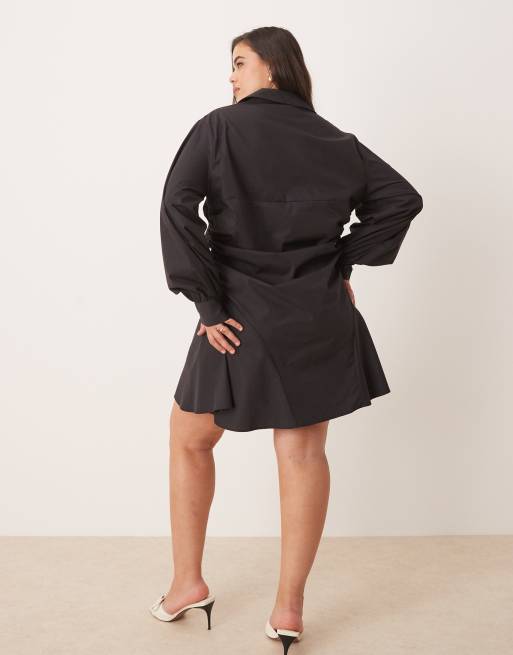 ASOS DESIGN Curve ruched panel mini shirt dress in black, 4 of 4